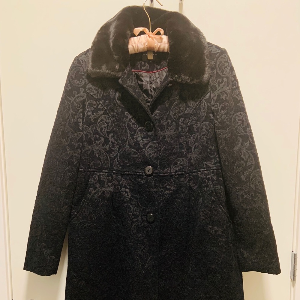 Black Overcoat with Faux Fur Collar